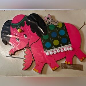The Dolly Toy Co. pink elephant 1971 wall art for kids room
